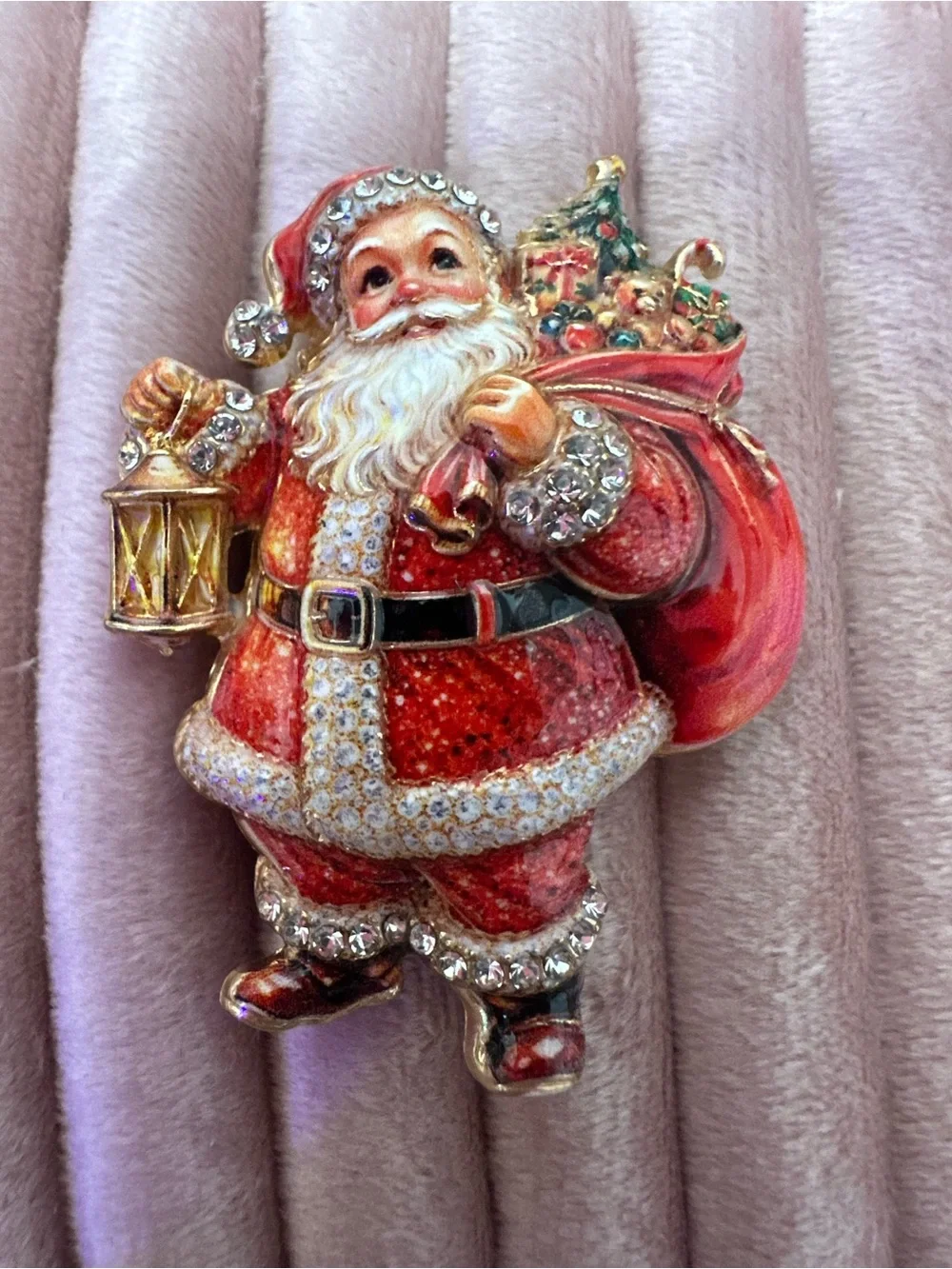 Red Santa Claus Brooch Pendant - Festive Holiday Jewelry